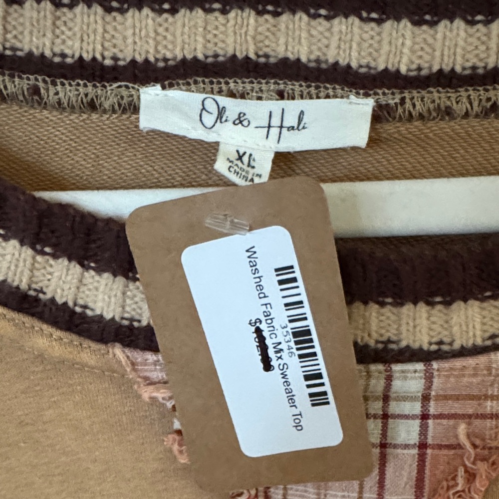 Oli & Hali Patchwork Sweater - Tan and Brown - Picture 2 of 3